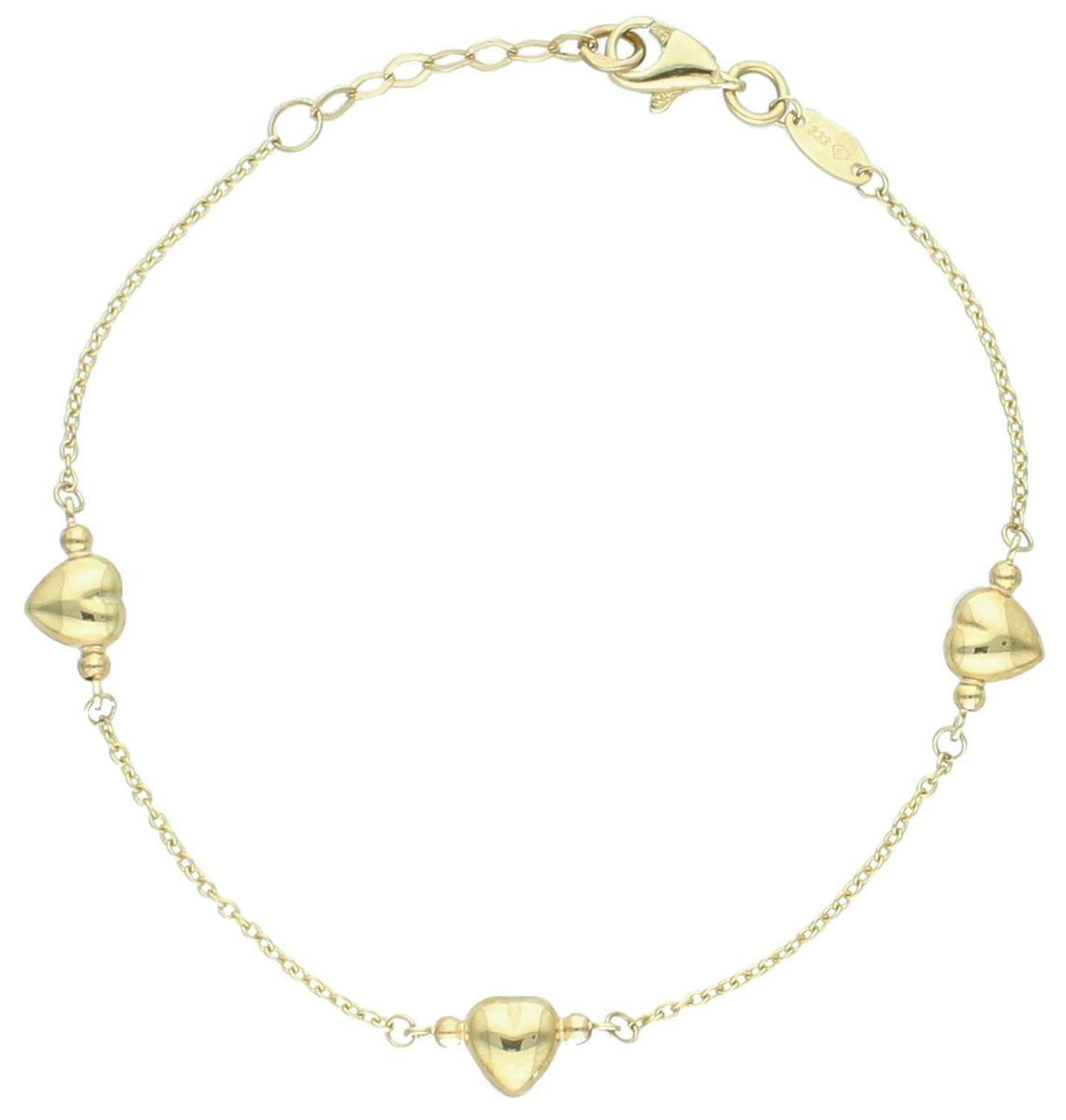 Bransoleta złota z trzema serduszkami pr 333, BR 2523 Złota bransoletka wykonana z 8 karatowego żółtego złota. Złota biżuteria w oryginalnej formie serduszek. Bransoletka w oryginalnym 11.jpg